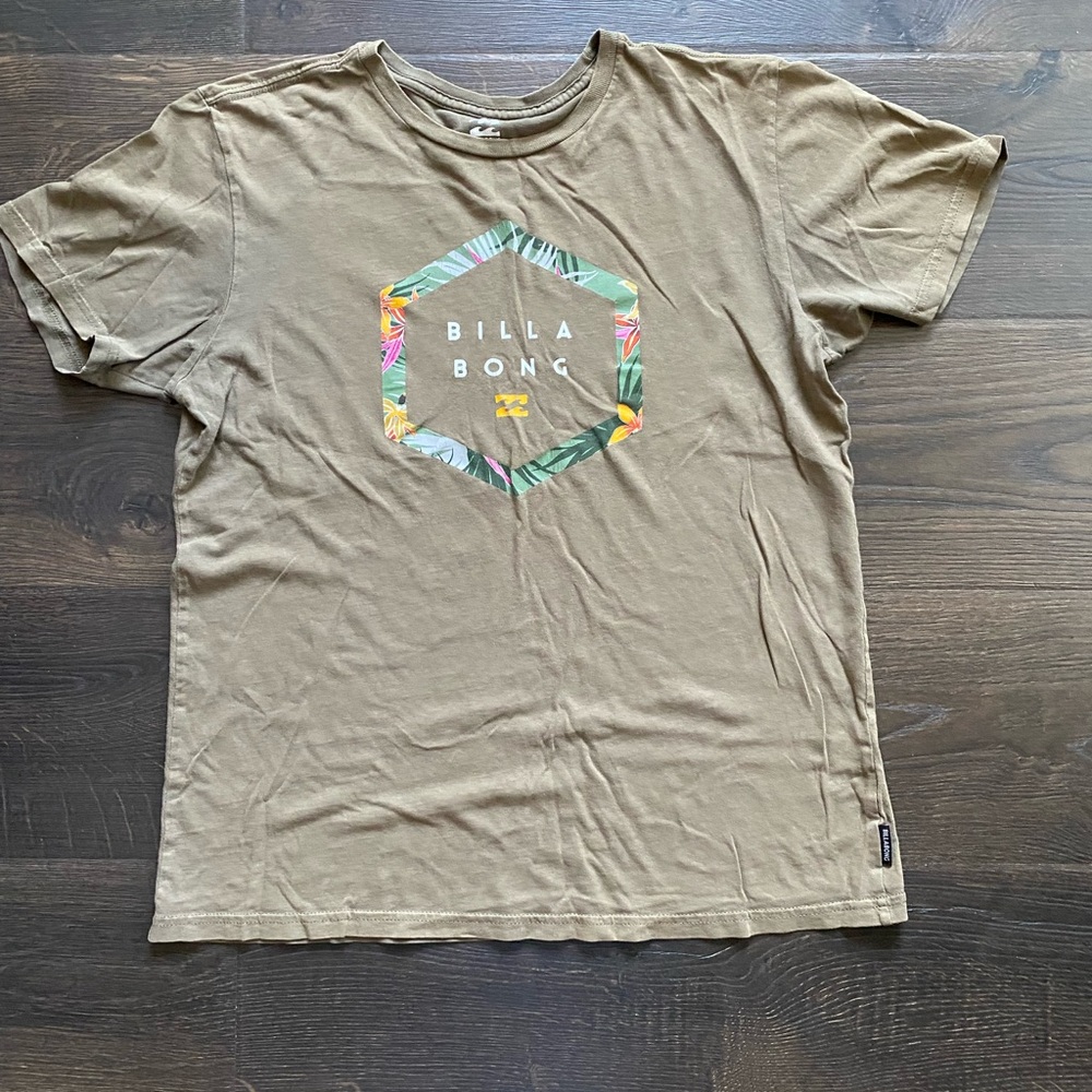 Billabong Boys Tropical Logo Graphic Tee Tan Short Sleeve Shirt